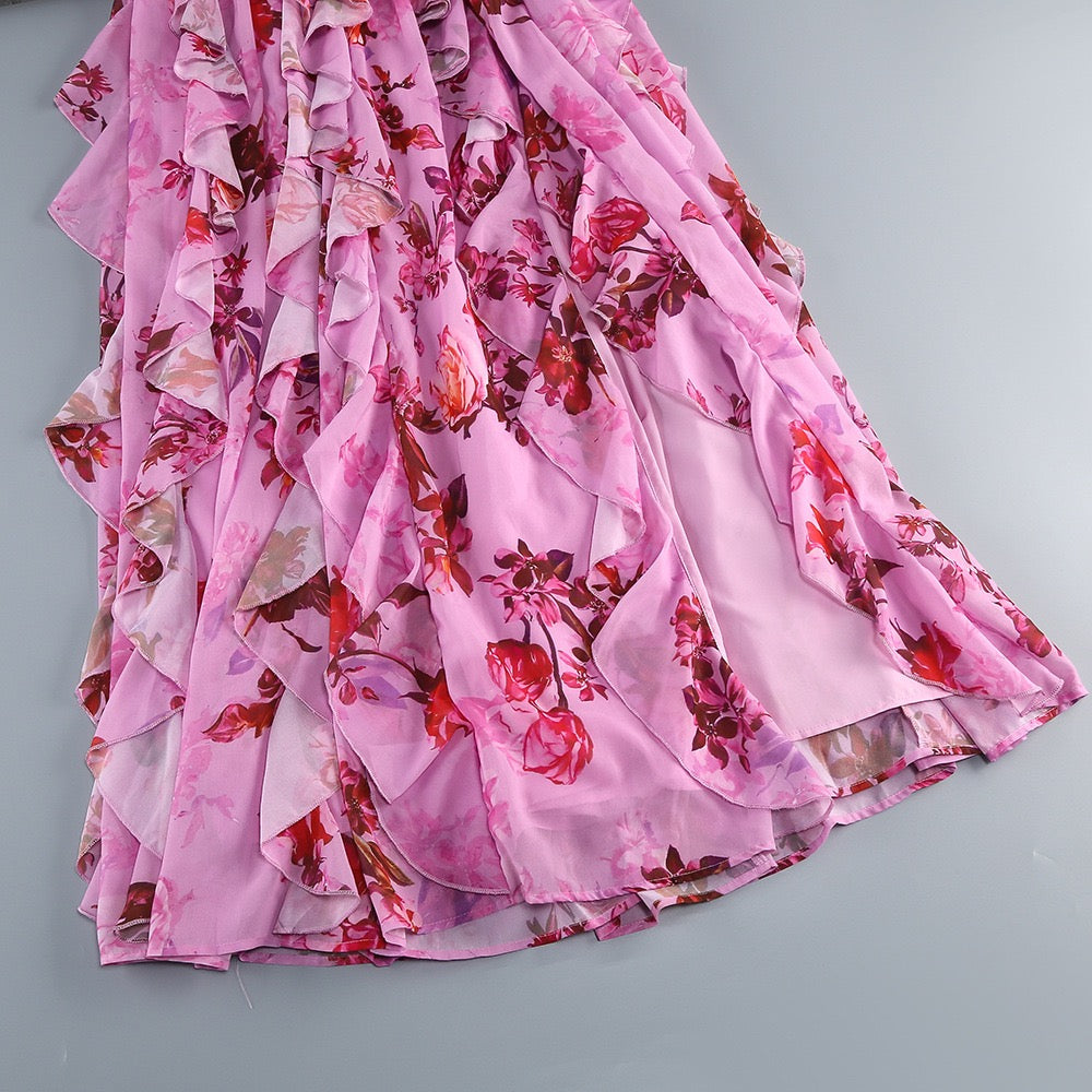 Pink Floral Ruffle Dress
