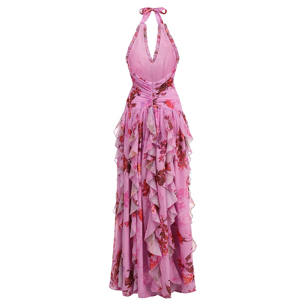 Pink Floral Ruffle Dress