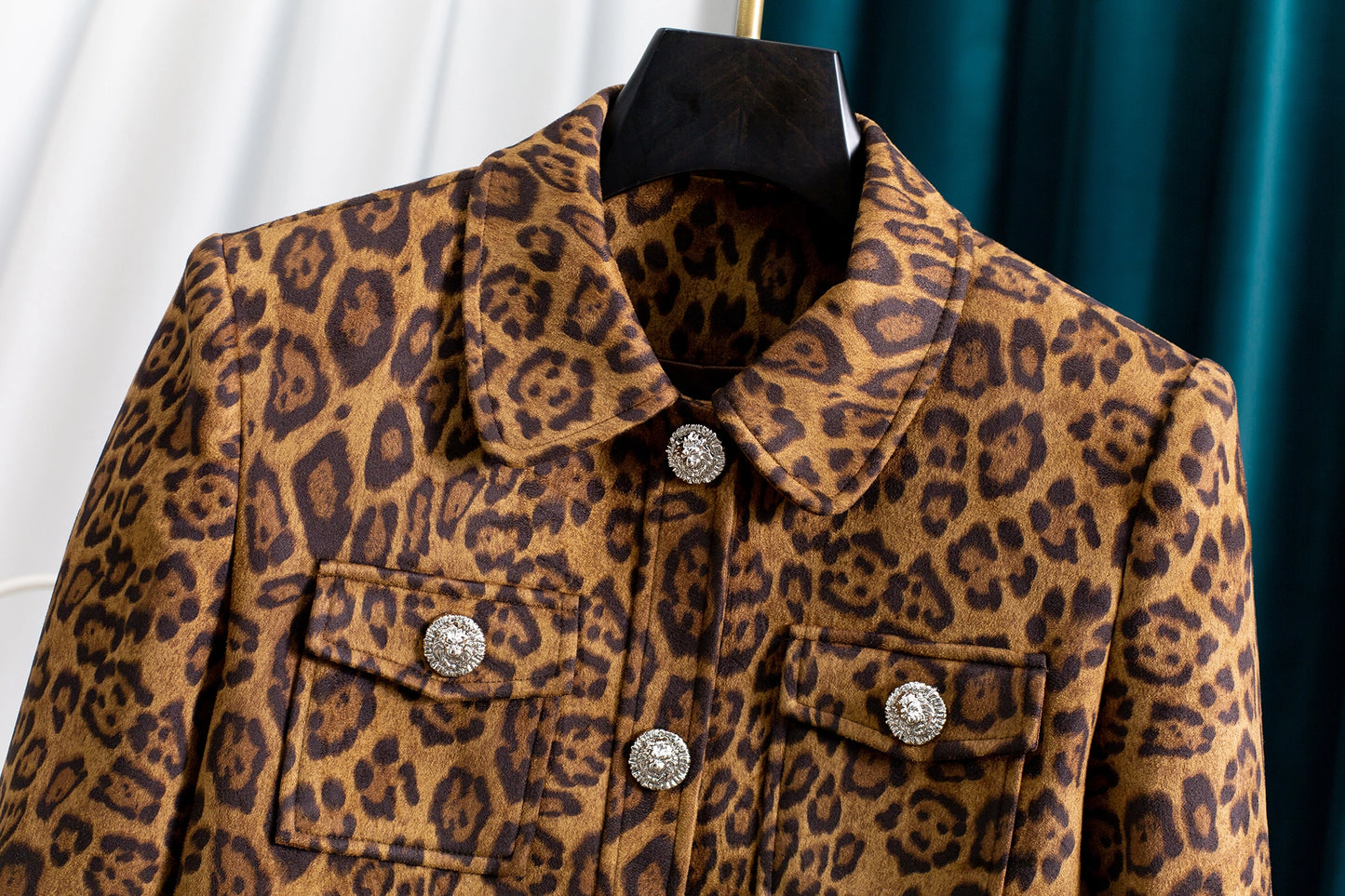Leopard Print Faux Suede Cropped Jacket