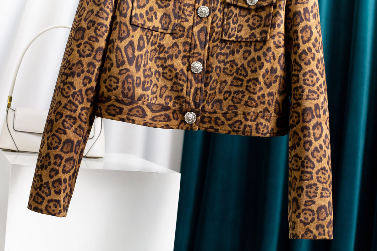 Leopard Print Faux Suede Cropped Jacket