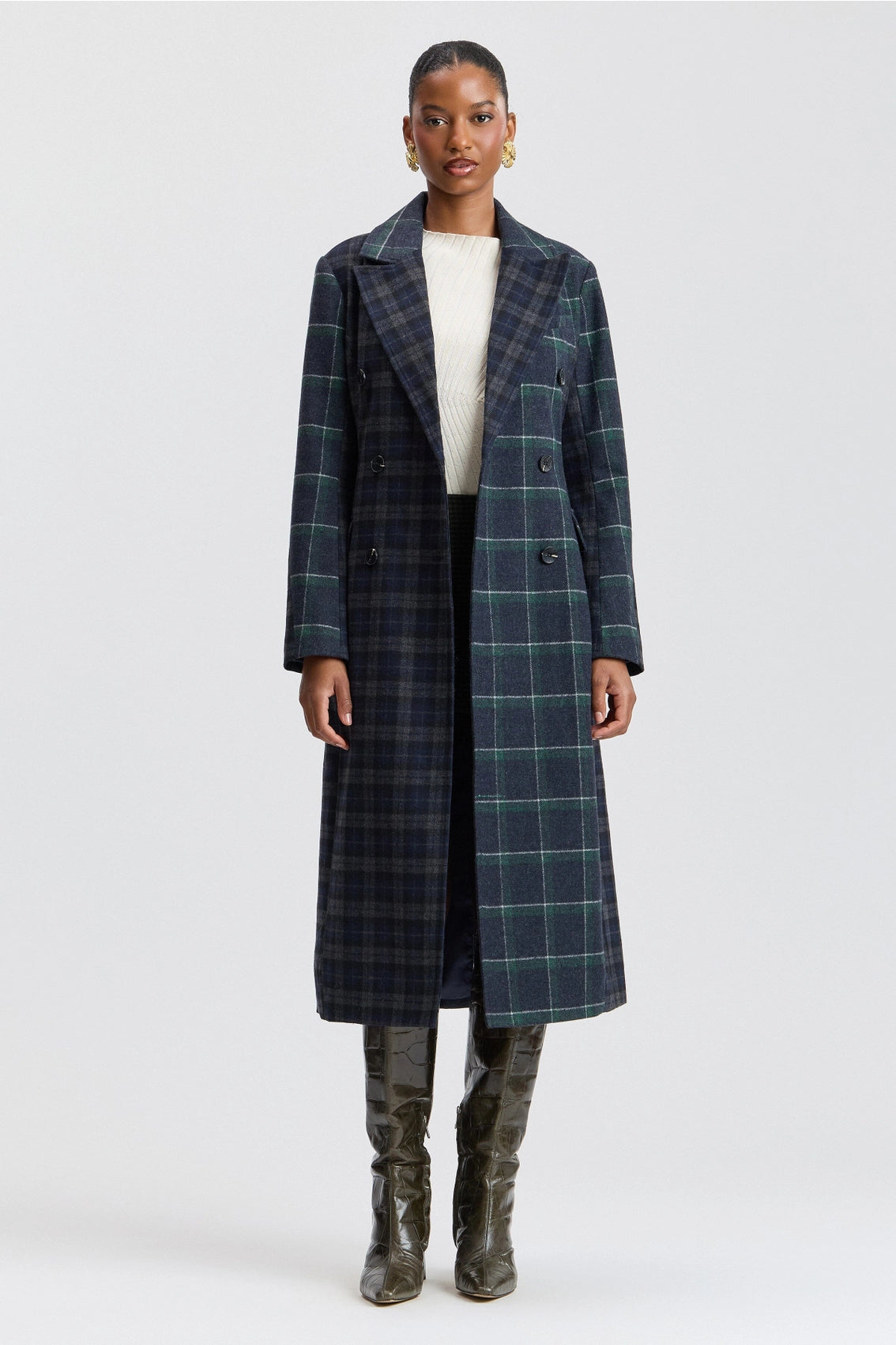 Mixed Plaid Tailored Coat