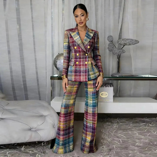Plaid Fitted Blazer and Pants
