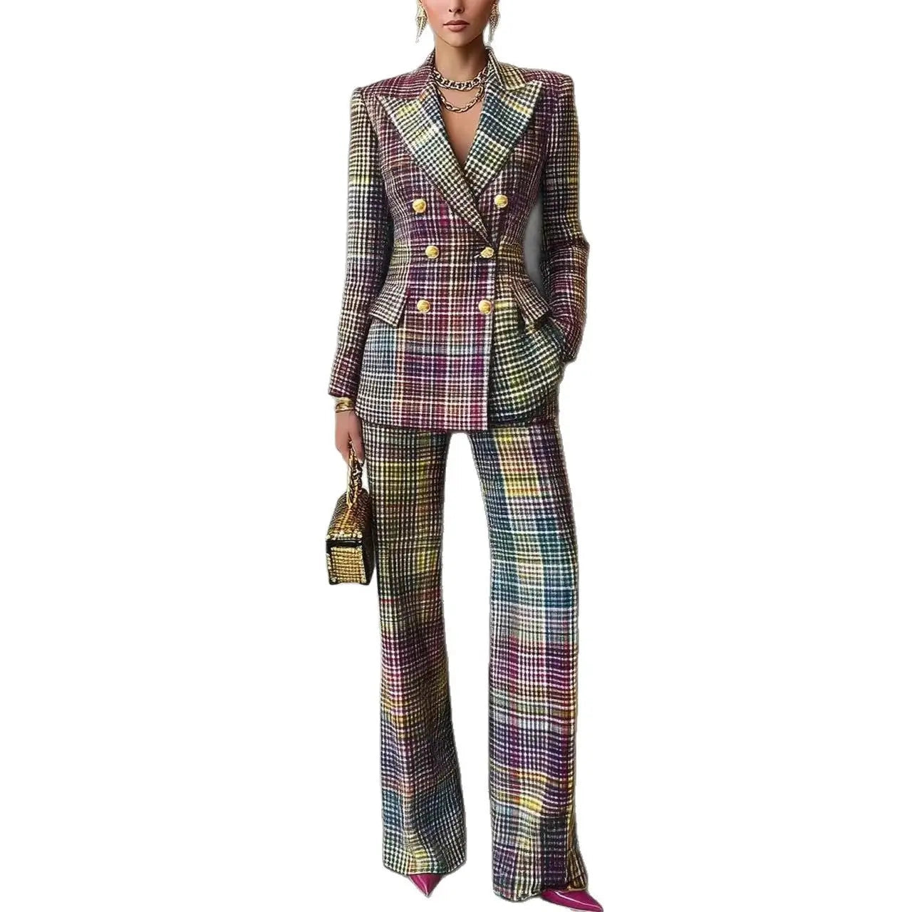 Plaid Fitted Blazer and Pants