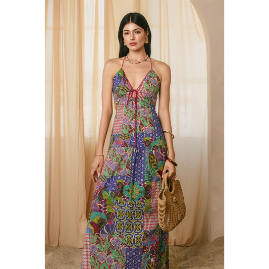 Lagoon Bloom Tie Detail Maxi Dress