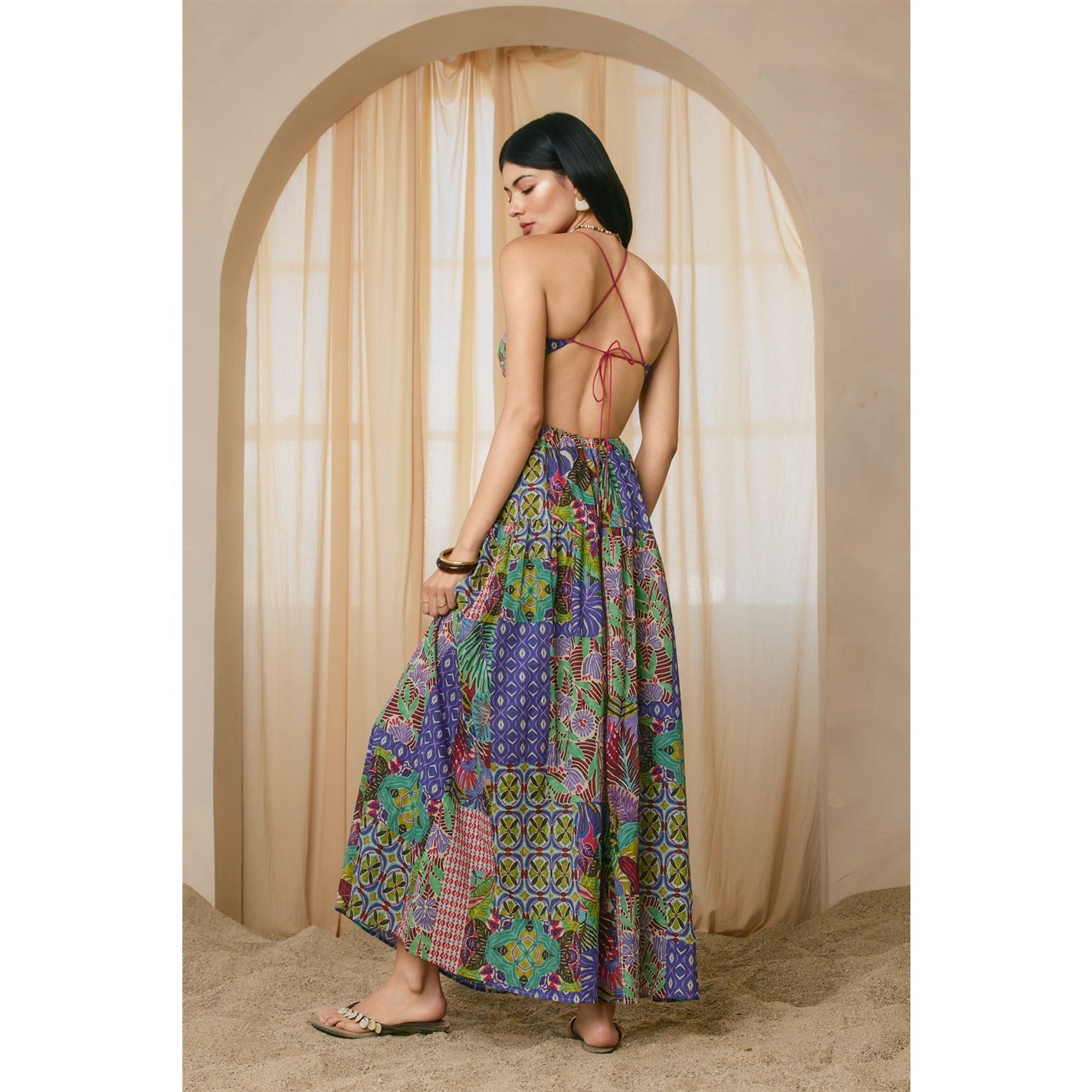 Lagoon Bloom Tie Detail Maxi Dress