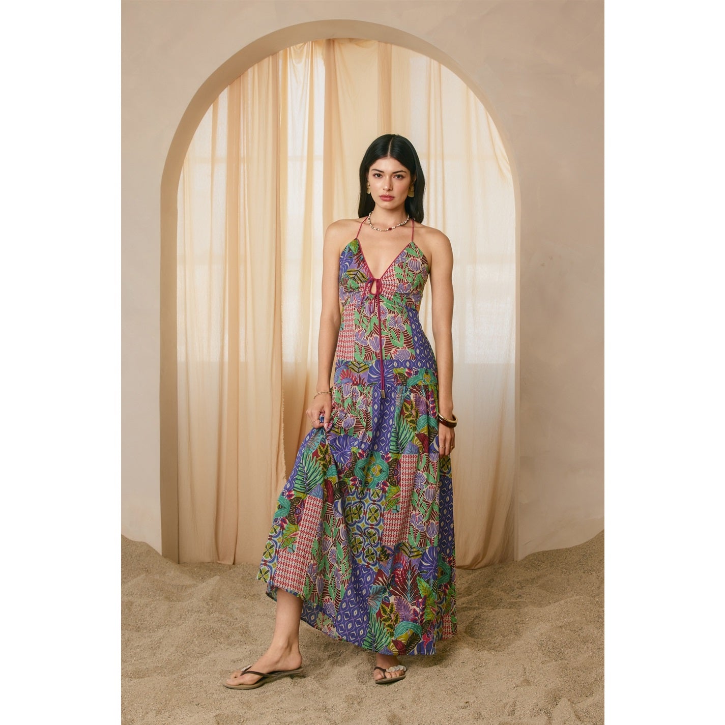 Lagoon Bloom Tie Detail Maxi Dress