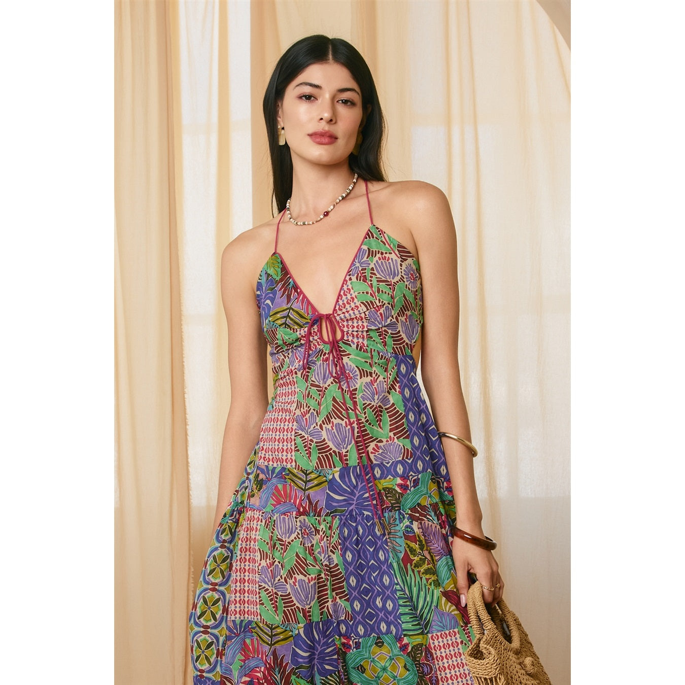 Lagoon Bloom Tie Detail Maxi Dress
