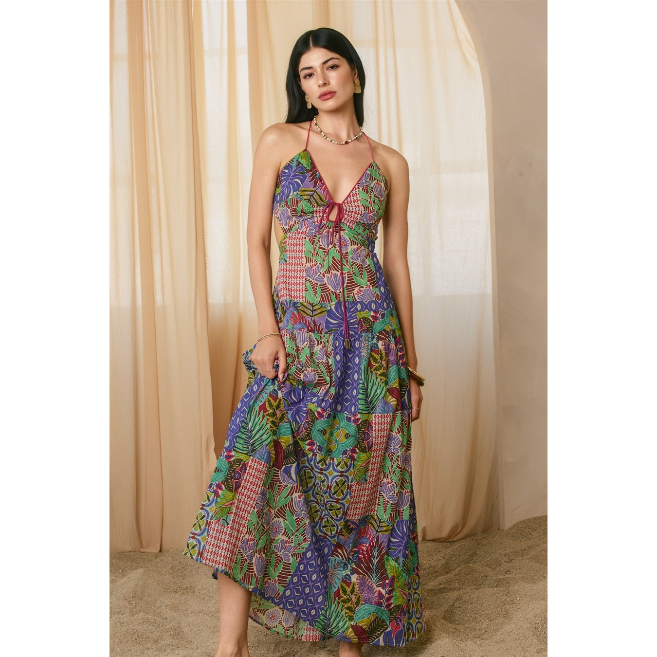 Lagoon Bloom Tie Detail Maxi Dress