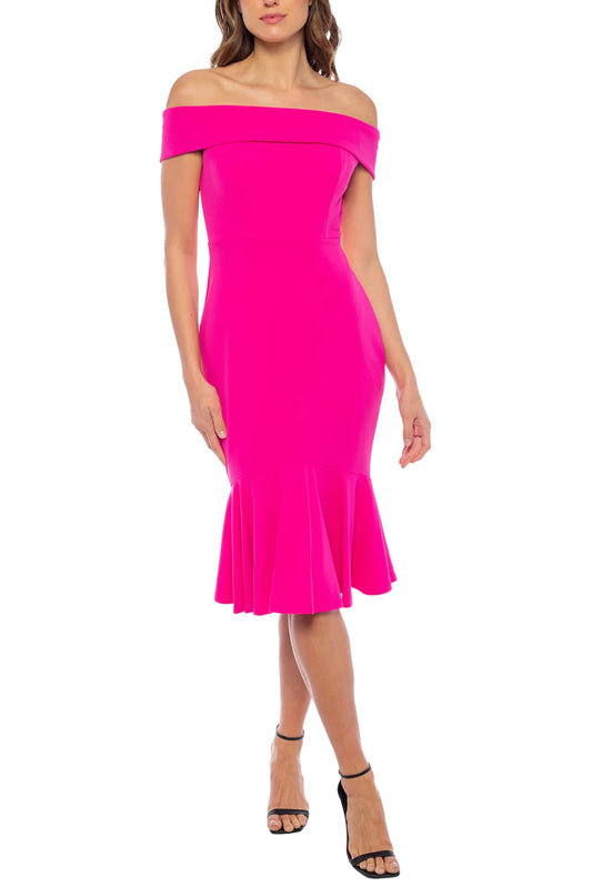 Off-Shoulder Crepe Midi Dress (Plus Sizes Available)