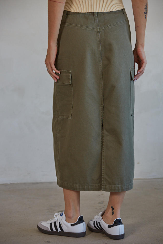 Olive Denim Midi Skirt