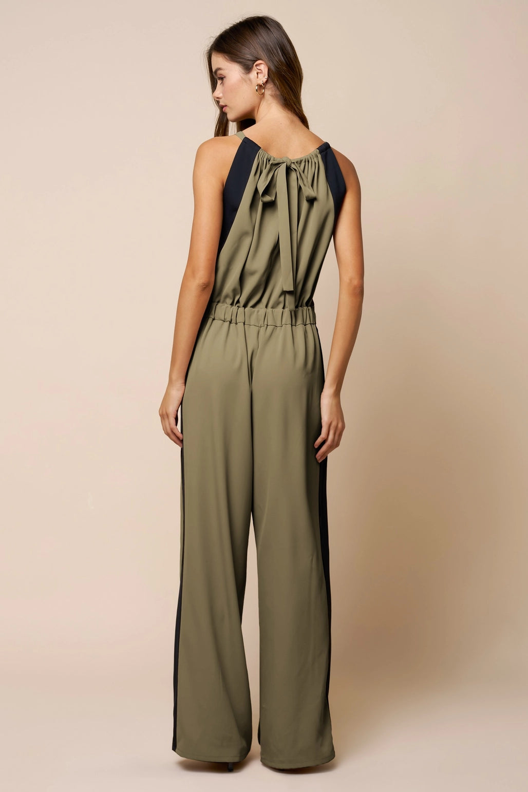 Tie-Waist Wide Leg Jumper - Olive