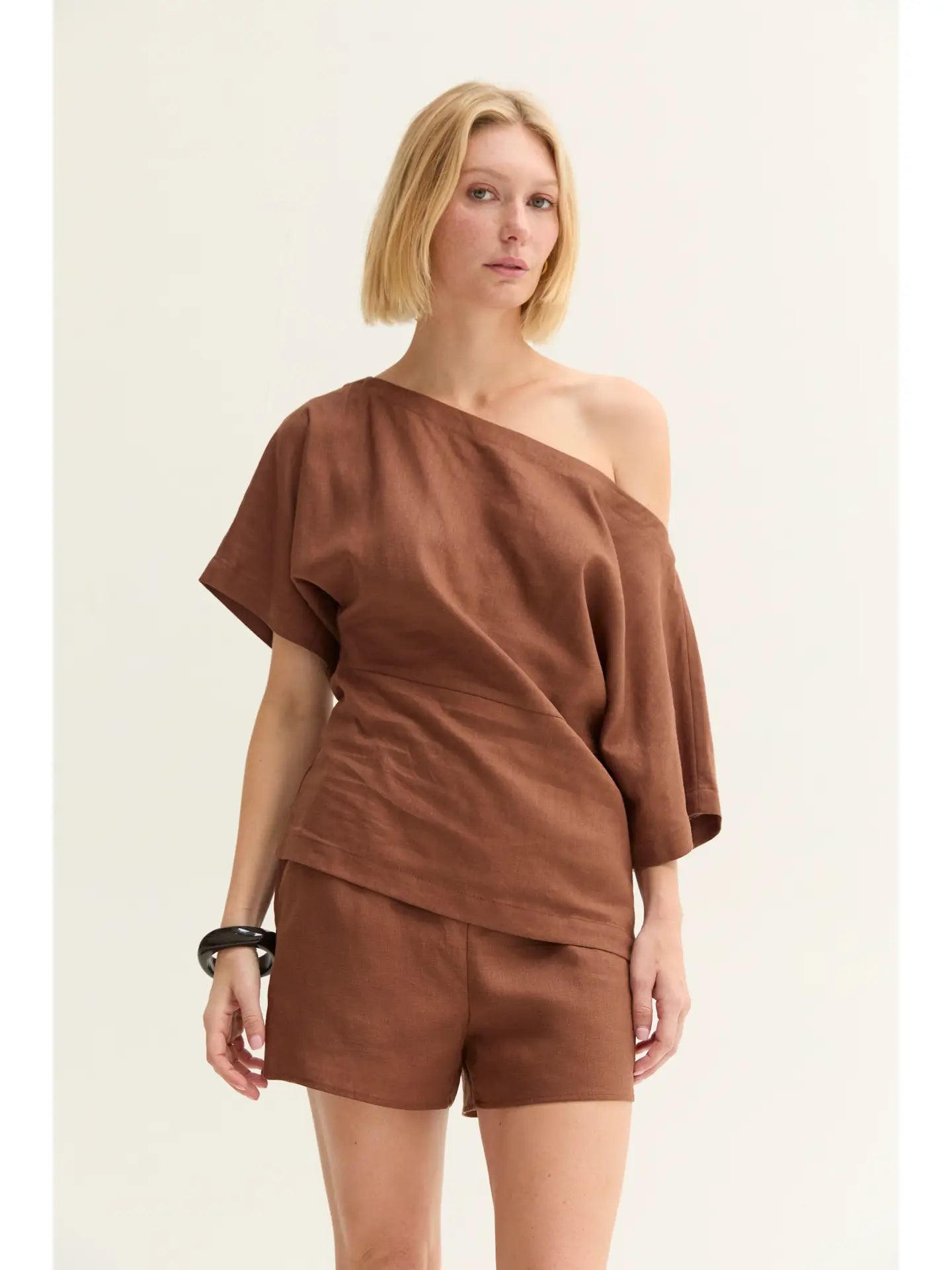 Elana Linen Blend One Shoulder Top - Imported