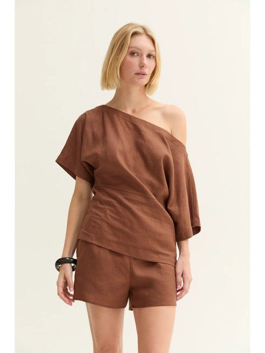 Elana Linen Blend One Shoulder Top - Imported