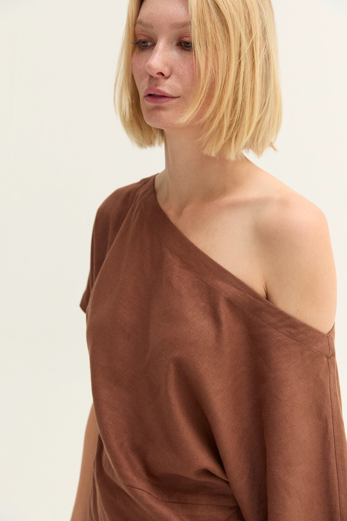 Elana Linen Blend One Shoulder Top - Imported