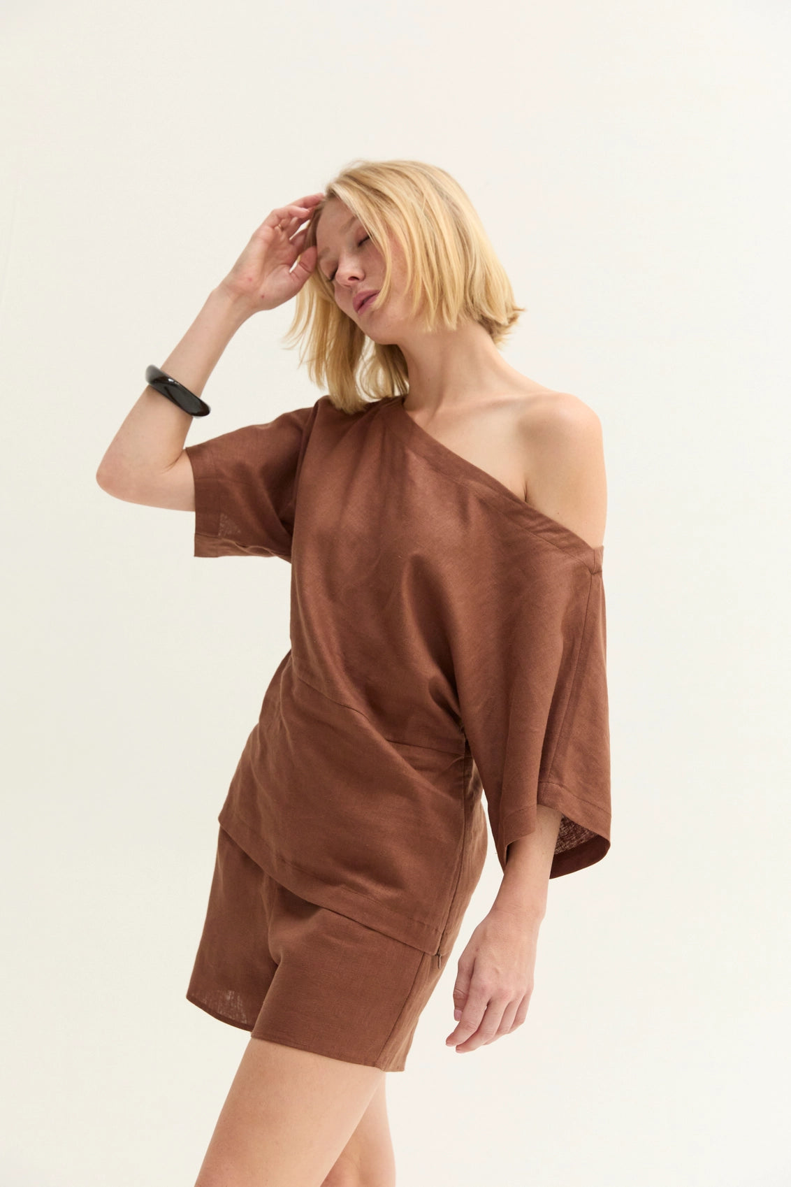 Elana Linen Blend One Shoulder Top - Imported