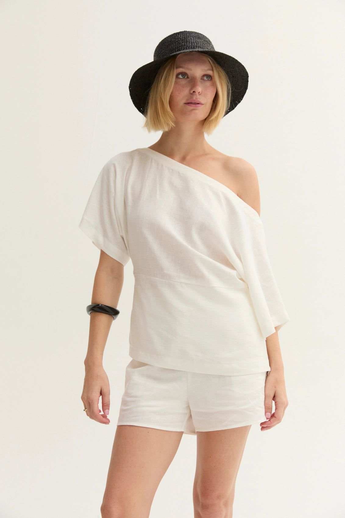 Elana Linen Blend One Shoulder Top - Imported