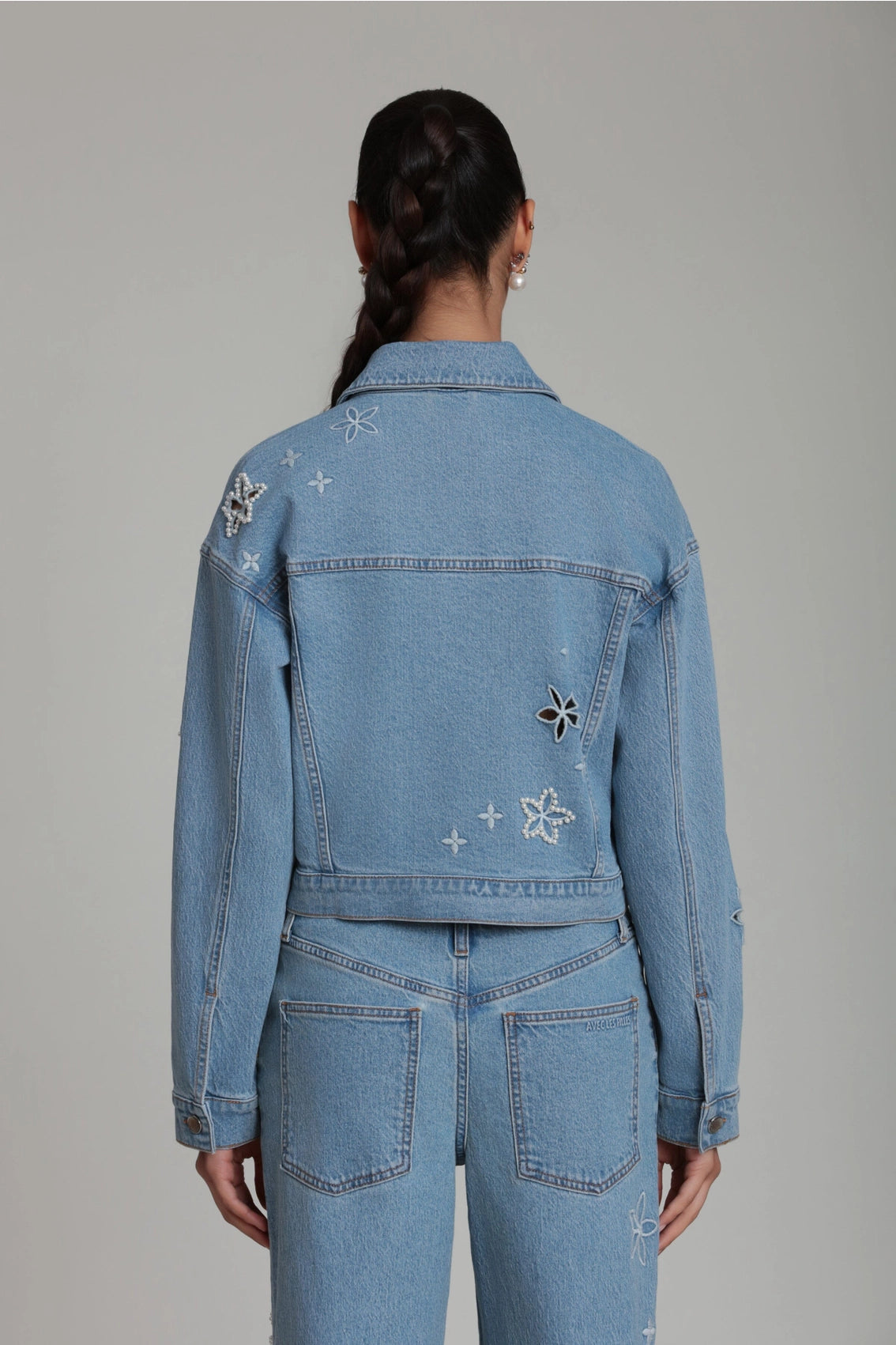 Pearl Fleur Embellished Denim Jacket