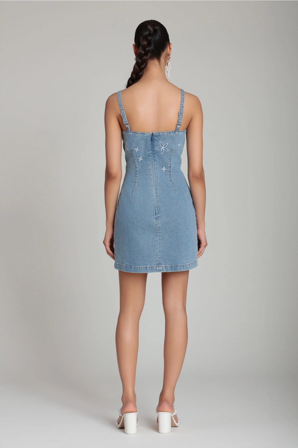 Pearl Fleur Embellished Stretch Denim Dress