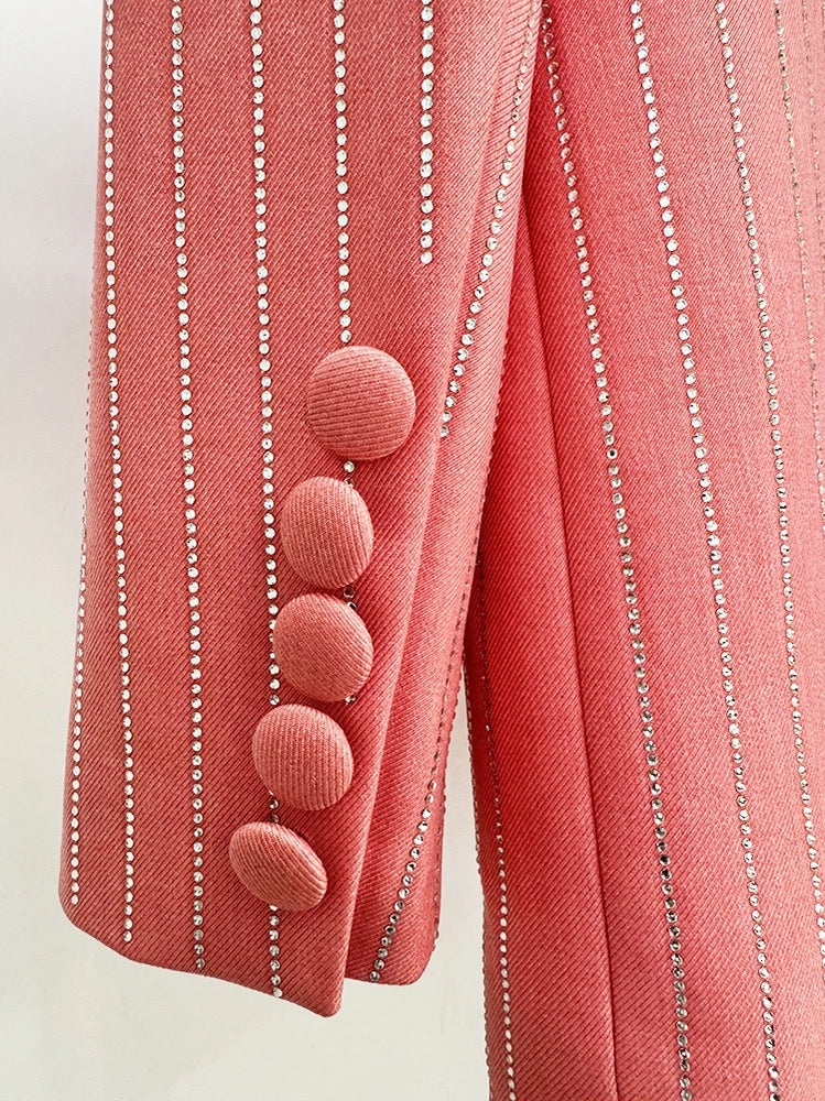 Chic Pink Striped Blazer and Pants Set