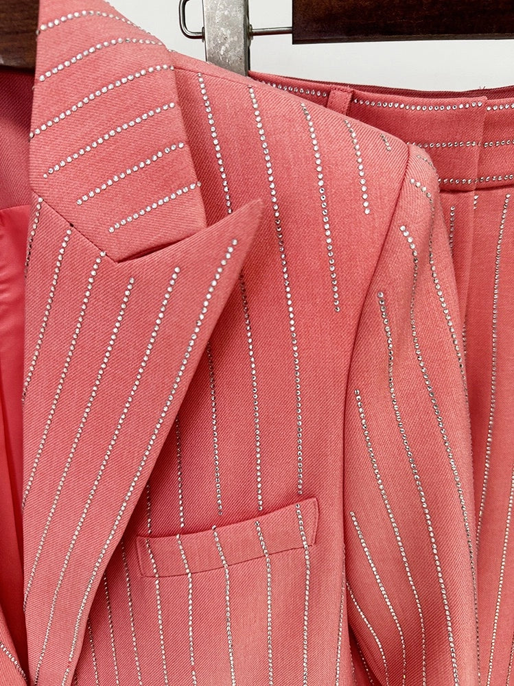 Chic Pink Striped Blazer and Pants Set