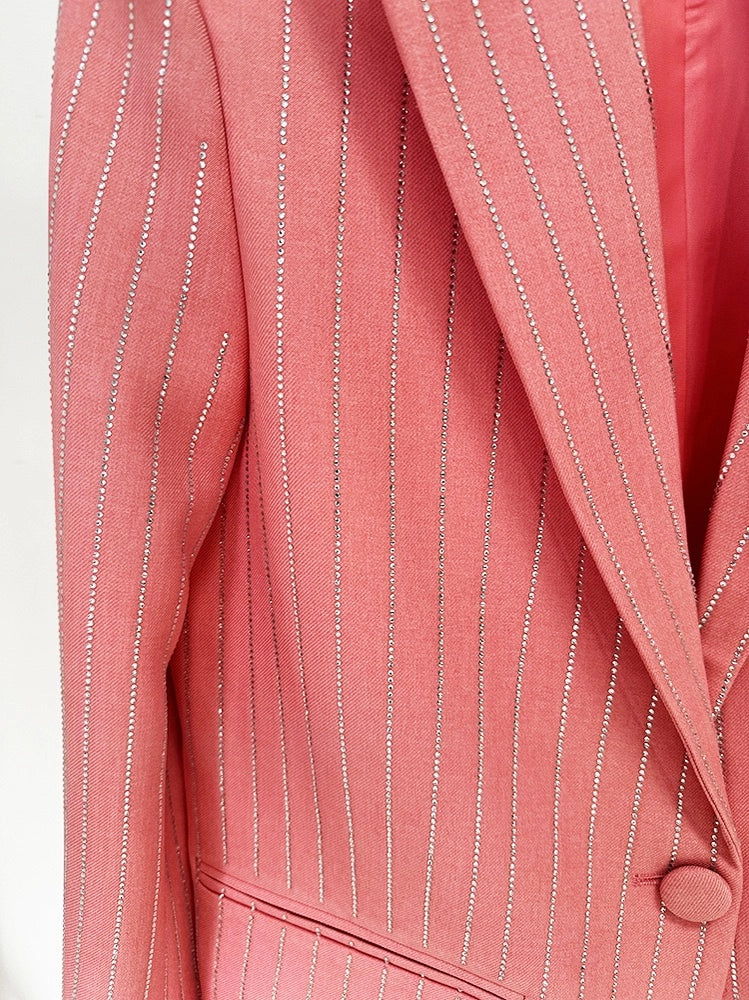 Chic Pink Striped Blazer and Pants Set