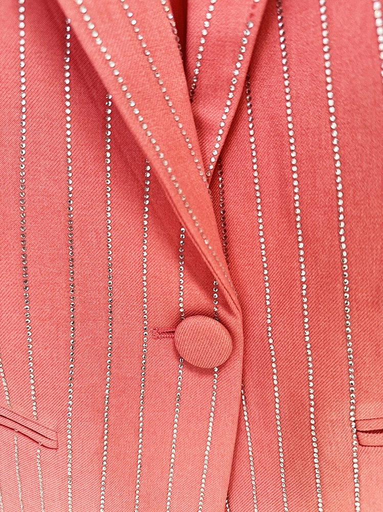Chic Pink Striped Blazer and Pants Set