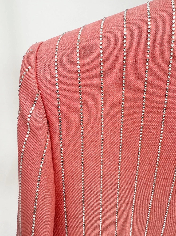 Chic Pink Striped Blazer and Pants Set