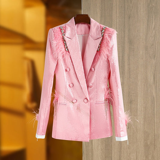 Pink Sequin Feather Blazer