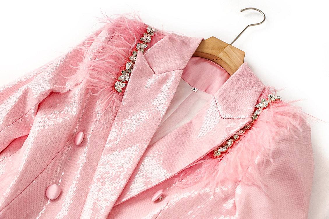 Pink Sequin Feather Blazer