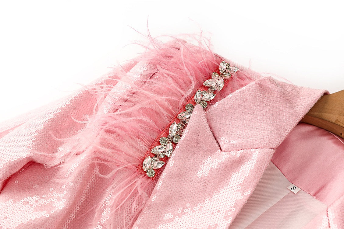 Pink Sequin Feather Blazer