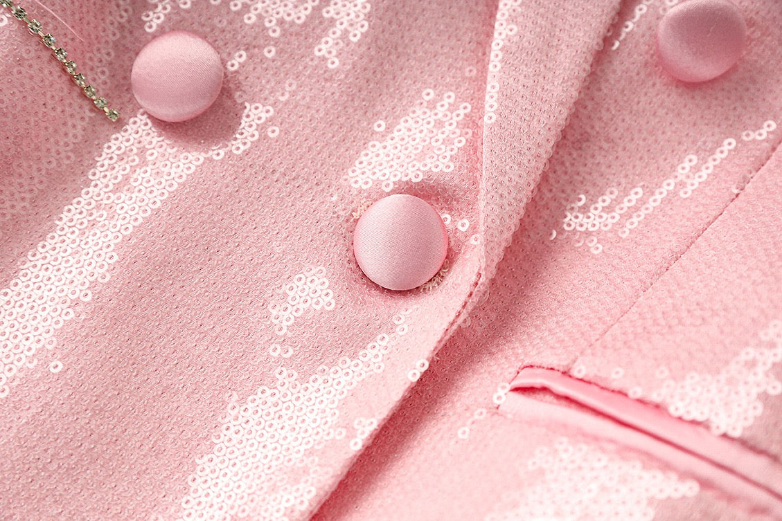 Pink Sequin Feather Blazer