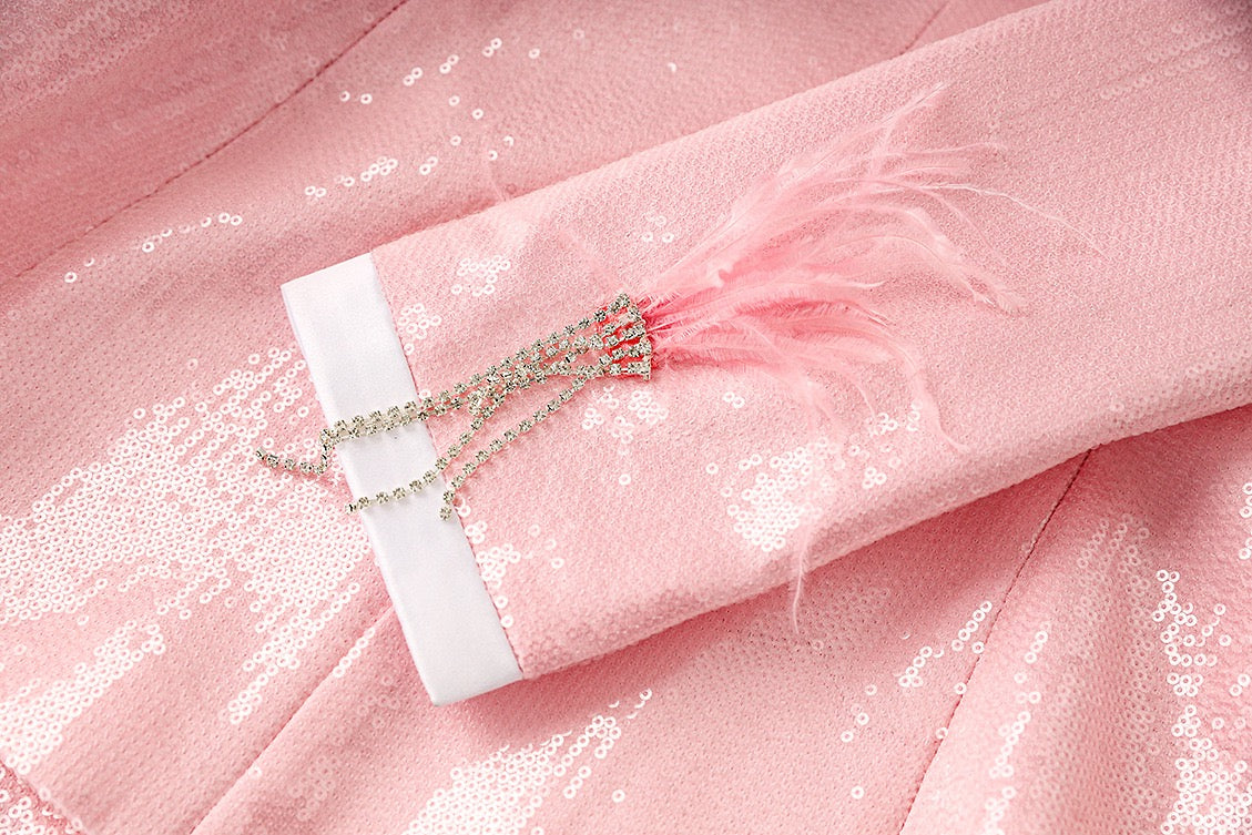 Pink Sequin Feather Blazer