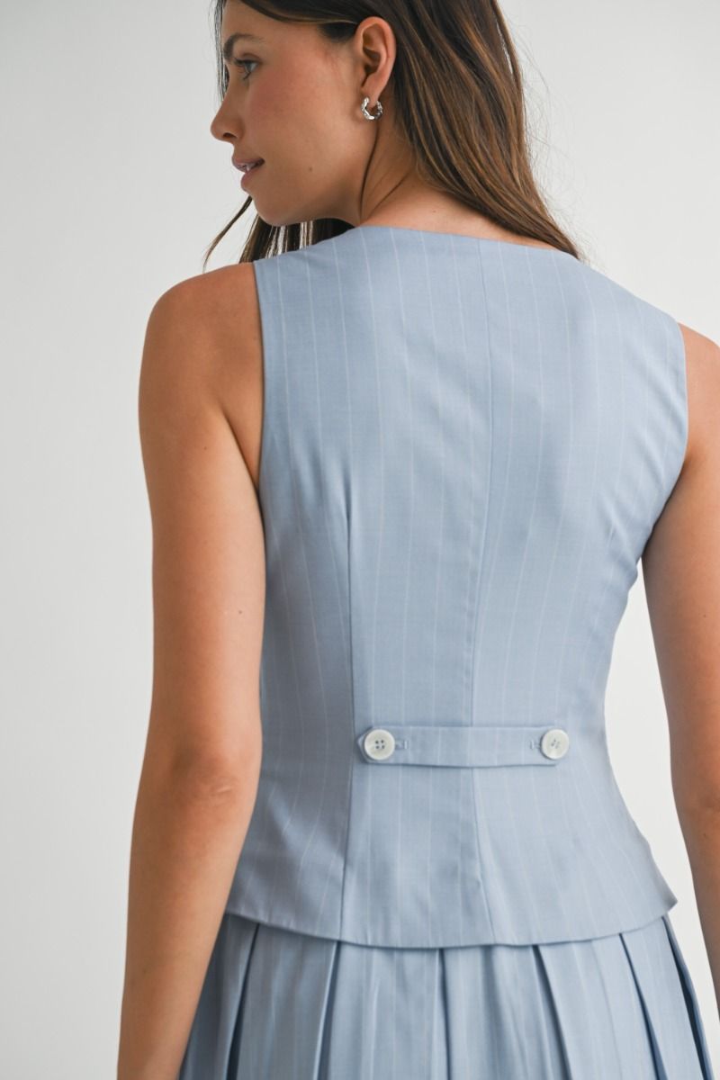 Pinstriped Vest Pleated Skirt Mini Dress (PREORDER)