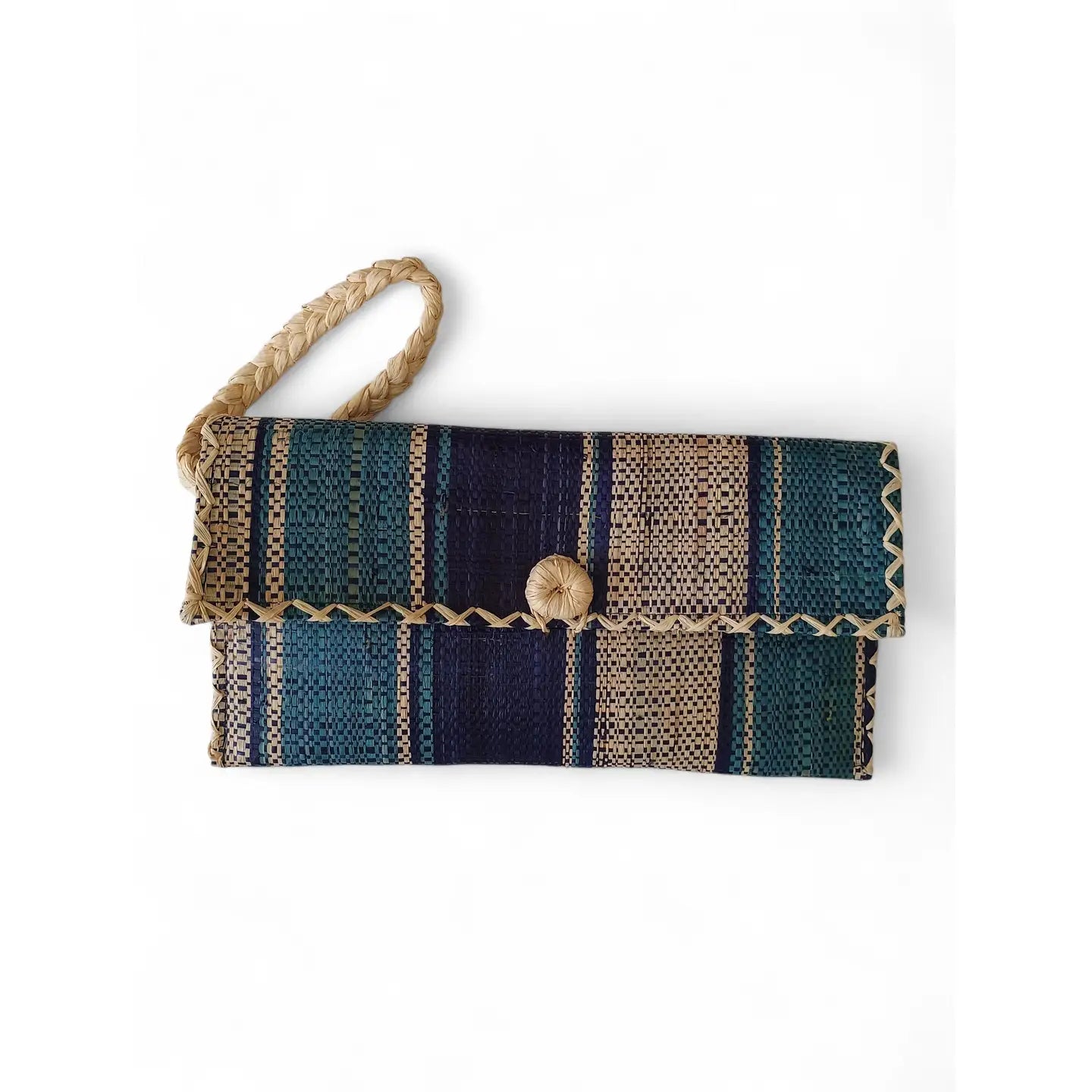 Raffia Straw Wristlet - Blue