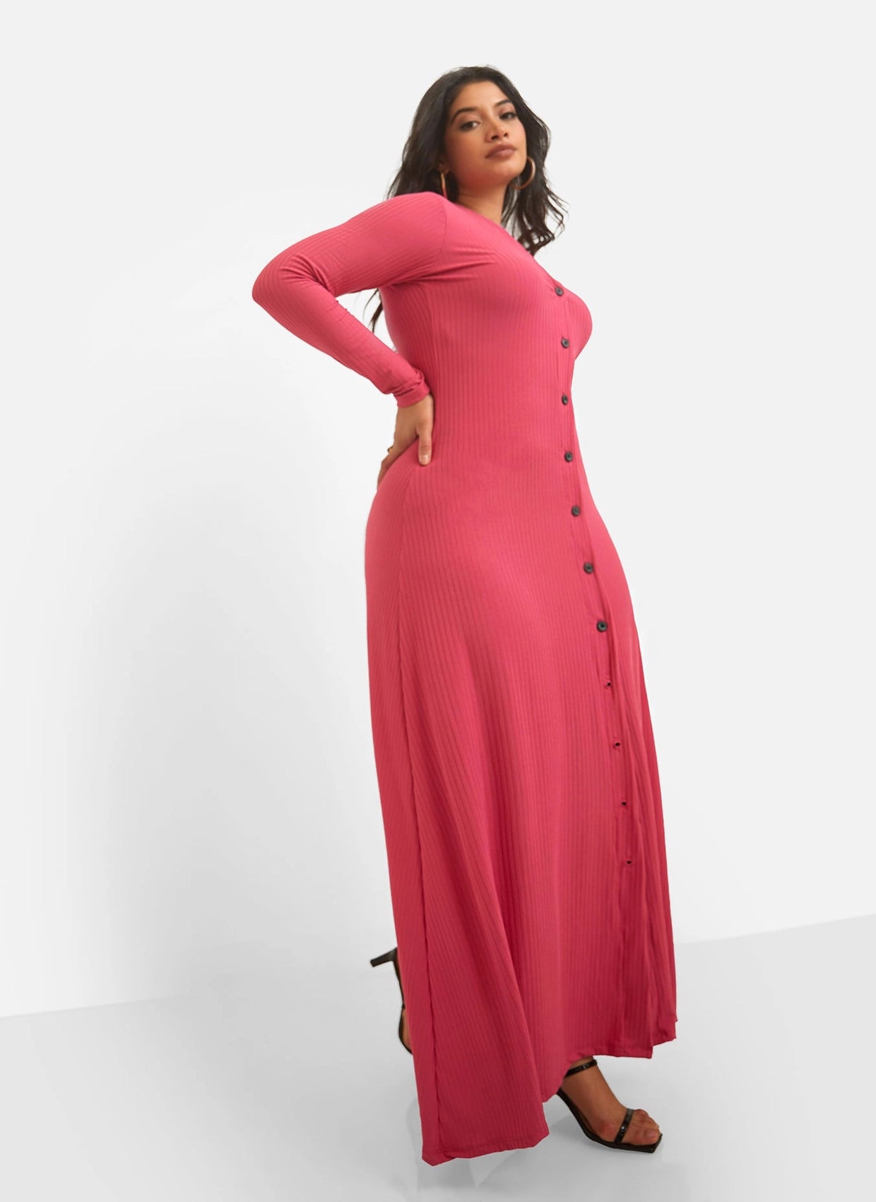 Devoted Ribbed Button Front Maxi (Plus Sizes Available)