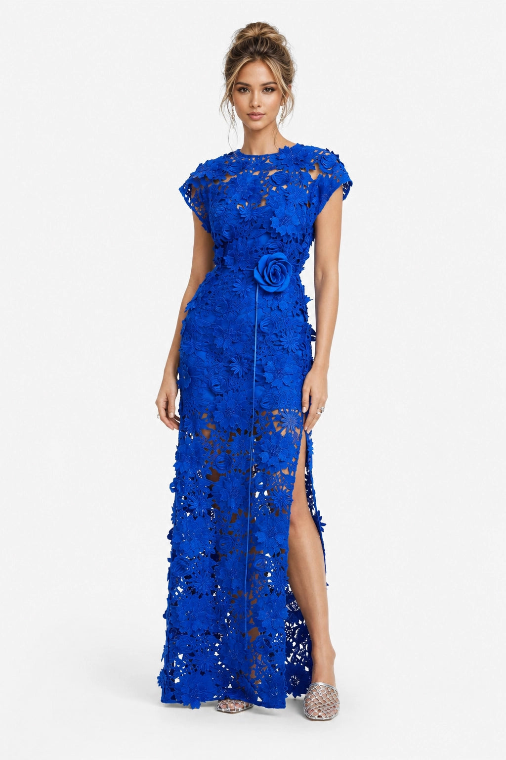Floral Lace Tie-Waist Maxi Dress