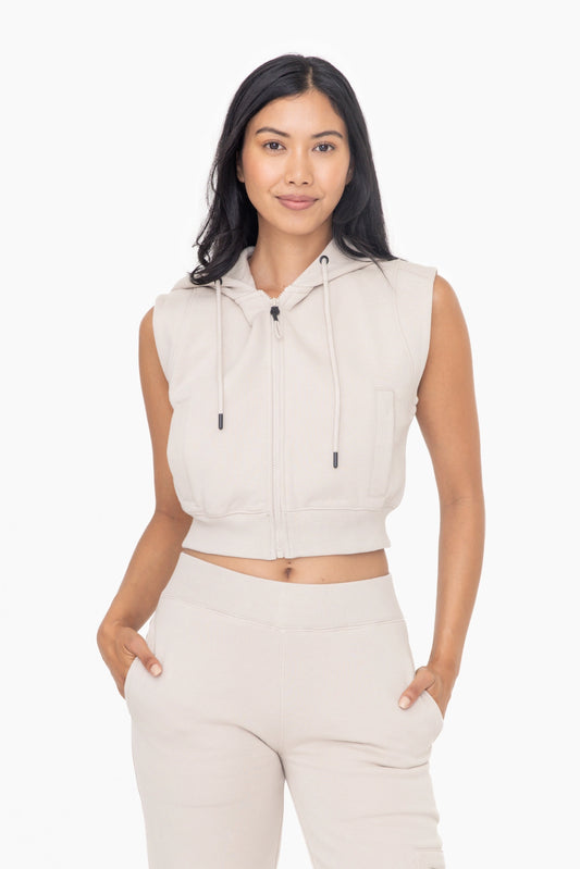 Brushed Fleece Cropped Hoodie Vest