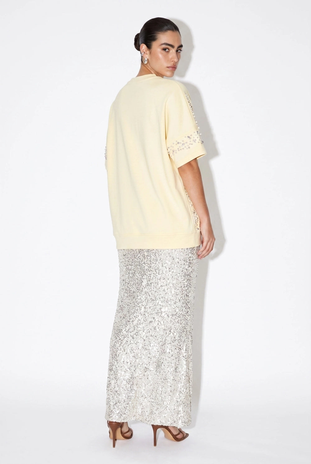 Snow Leopard Pearl Embellished Oversized Top