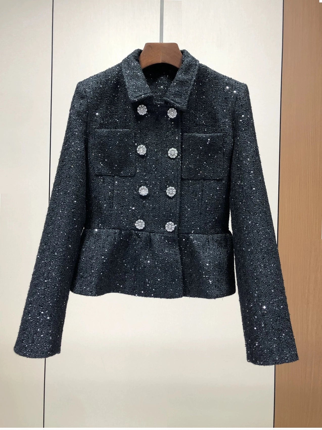 Sequin Tweed Wool Blend Jacket and Skirt