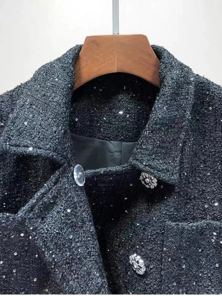 Sequin Tweed Wool Blend Jacket and Skirt