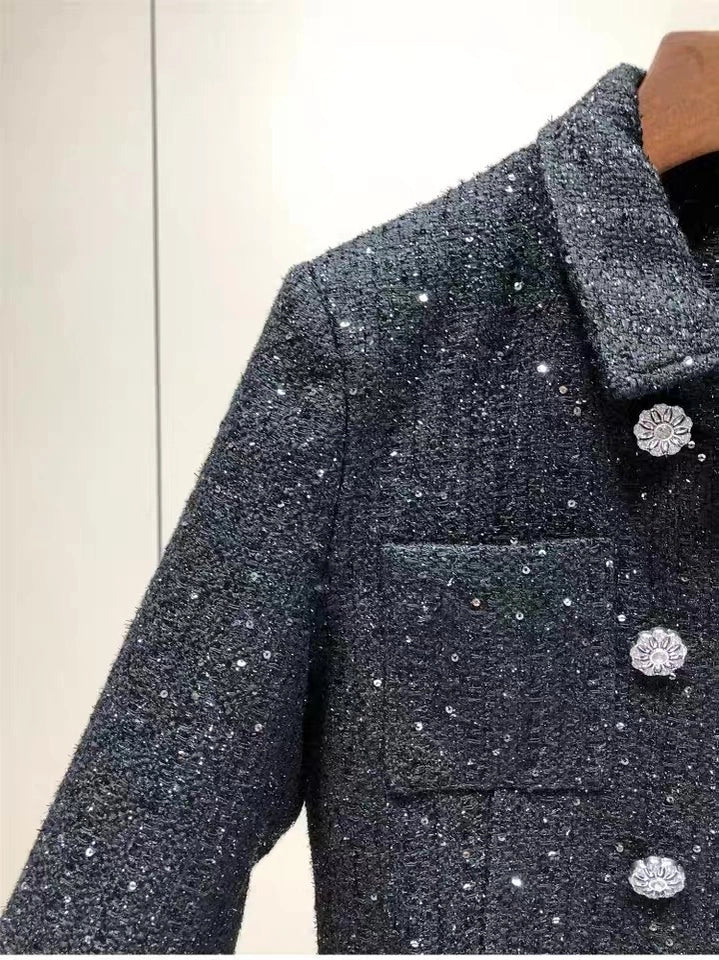 Sequin Tweed Wool Blend Jacket and Skirt