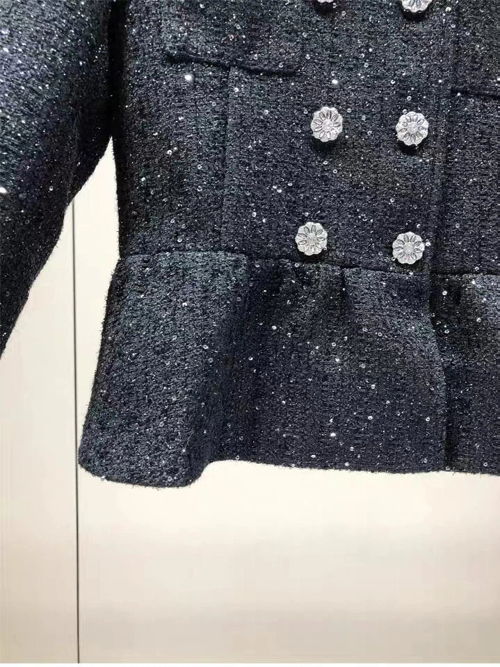 Sequin Tweed Wool Blend Jacket and Skirt