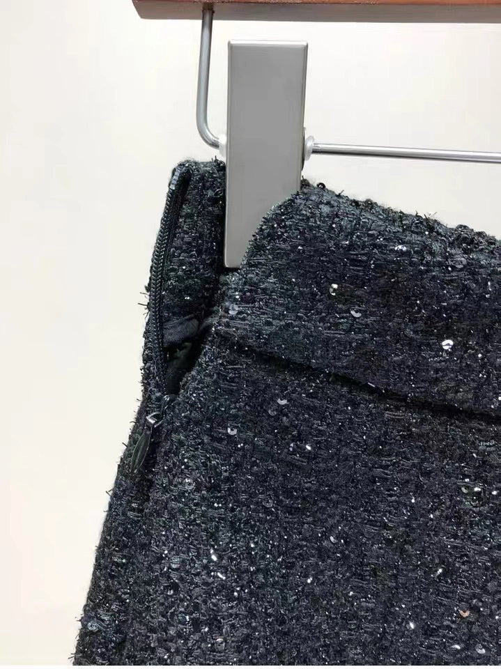 Sequin Tweed Wool Blend Jacket and Skirt