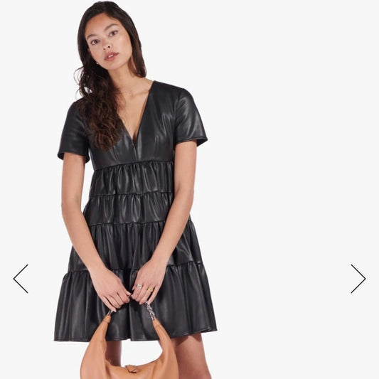 Staud Mini Cocoon Vegan Leather Dress (Black)