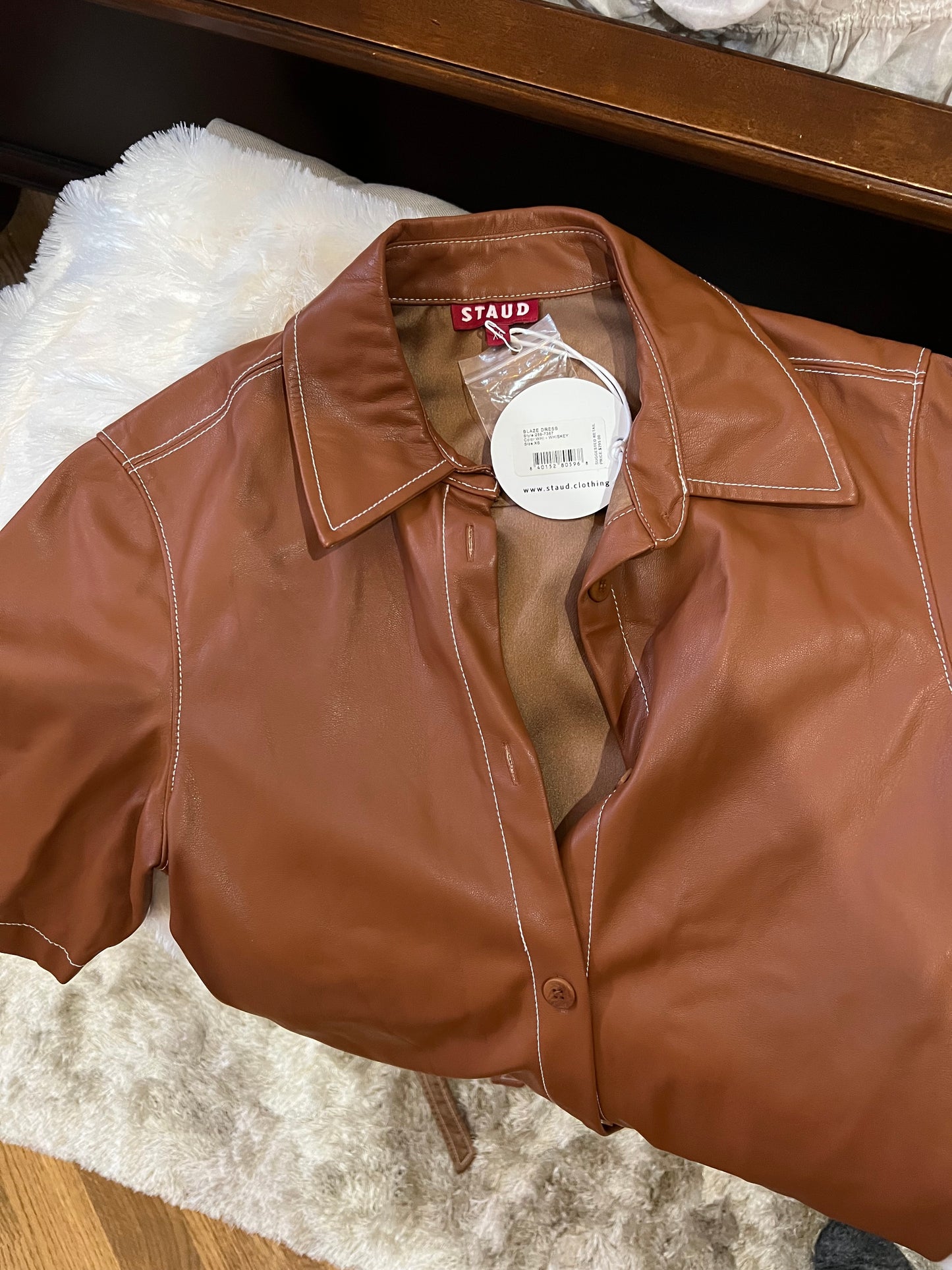 Staud Faux Leather Shirtdress