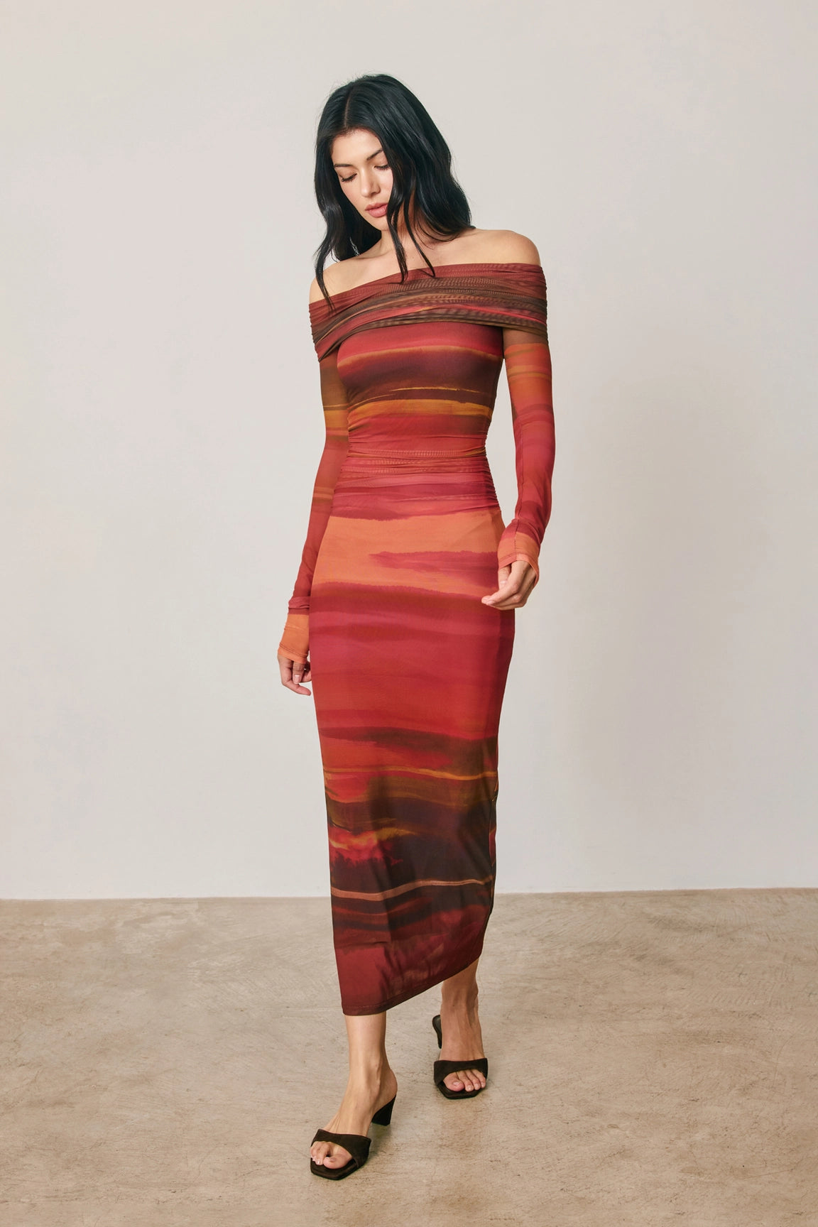 Off-Shoulder Mesh Bodycon Dress
