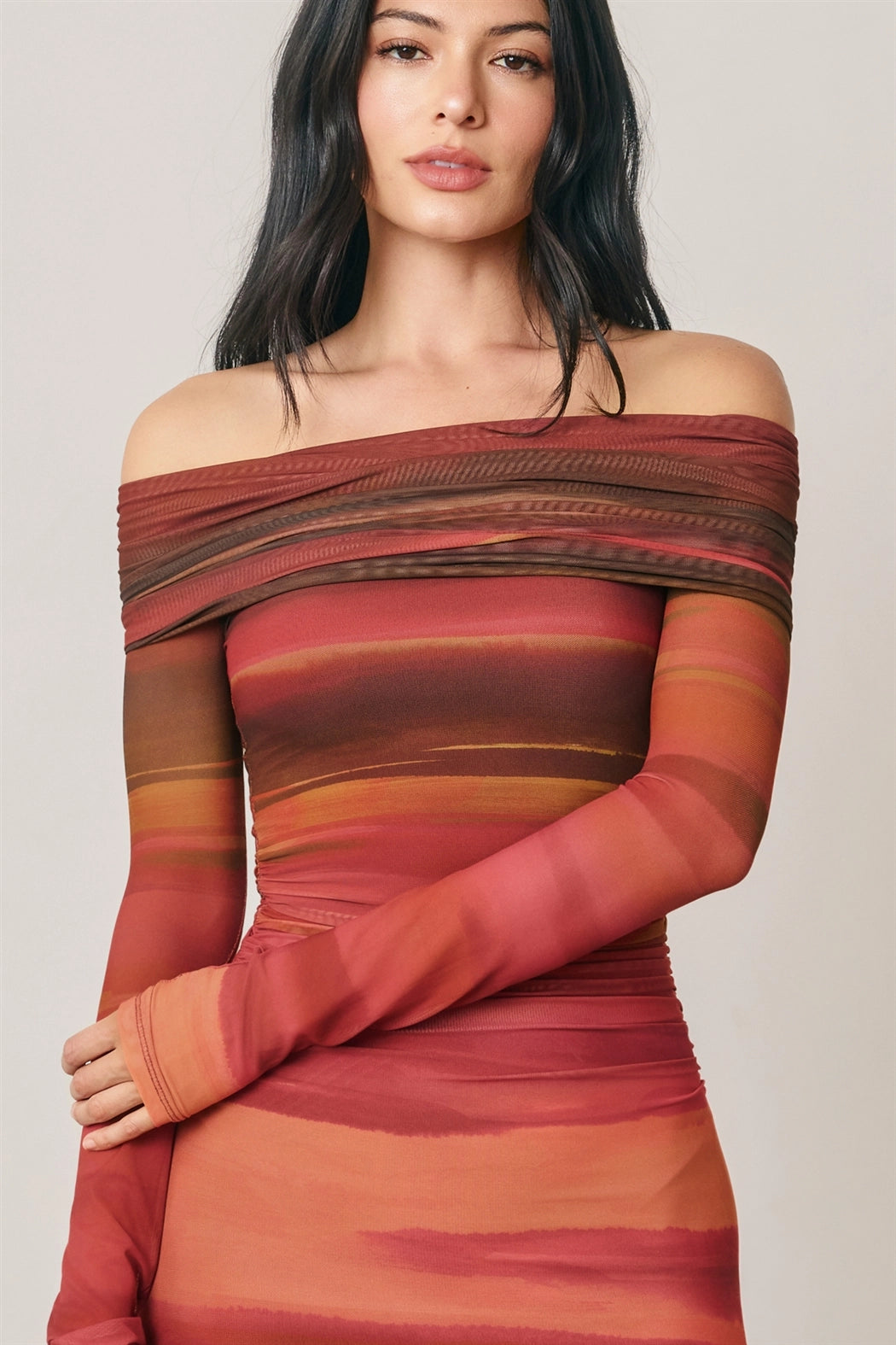Off-Shoulder Mesh Bodycon Dress