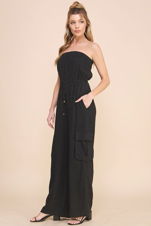 Strapless Linen-Blend Cargo Jumpsuit