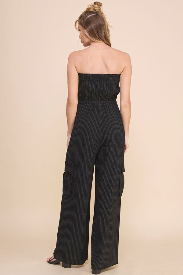 Strapless Linen-Blend Cargo Jumpsuit