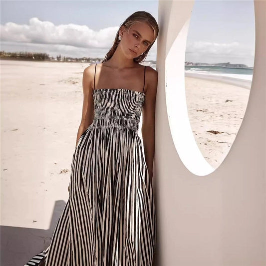Striped Cami Maxi Dress w/Pockets